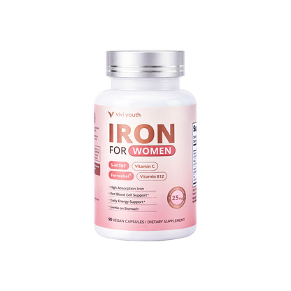 Gentle Iron Supplement for Women - High Absorption Ferrochel® Iron Bisglycinate with Vitamin C, B12 & Folate