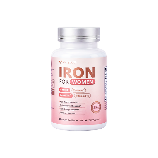 Gentle Iron Supplement for Women - High Absorption Ferrochel® Iron Bisglycinate with Vitamin C, B12 & Folate