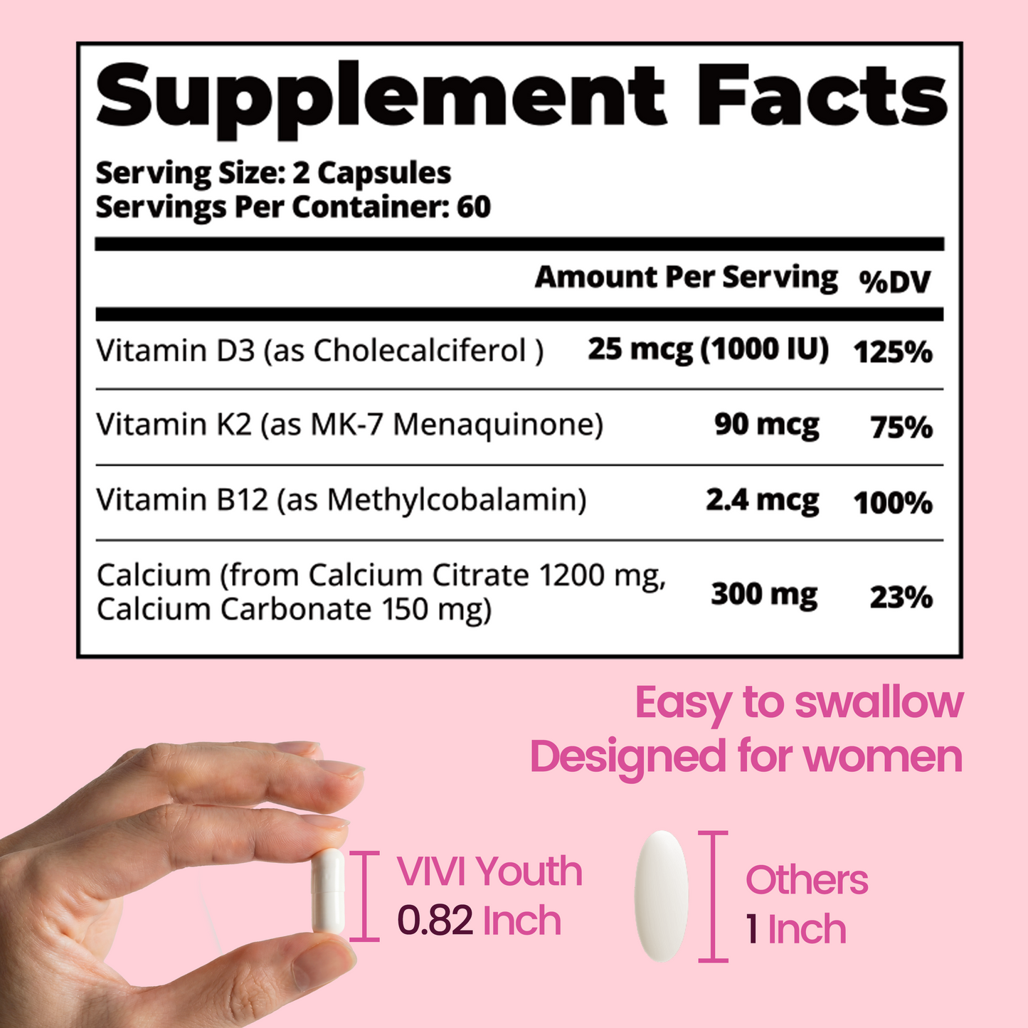 Calcium Supplements for Women, 1200 mg with Vitamin D3 K2, B12