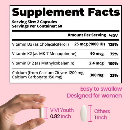 Calcium Supplements for Women, 1200 mg with Vitamin D3 K2, B12