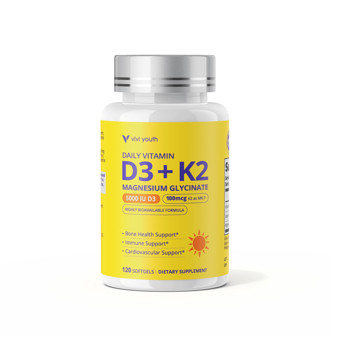 Vitamin D3 K2 5000 IU with Magnesium Glycinate – Bone, Heart & Immune Support