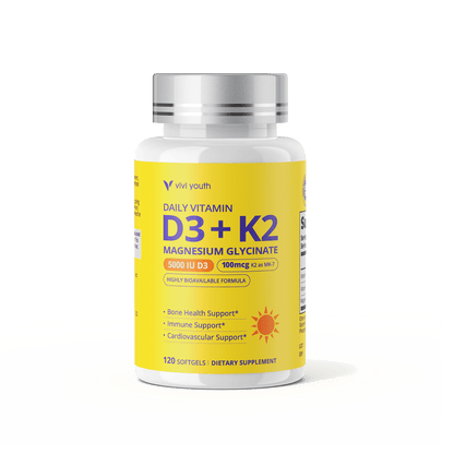 Vitamin D3 K2 5000 IU with Magnesium Glycinate – Bone, Heart & Immune Support