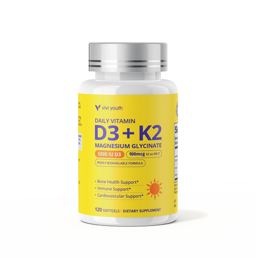 Vitamin D3 K2 5000 IU with Magnesium Glycinate – Bone, Heart & Immune Support