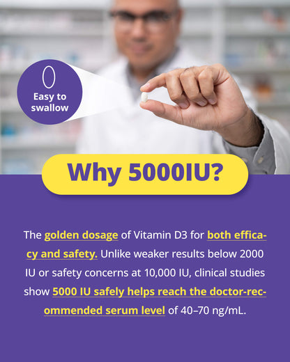 Vitamin D3 K2 5000 IU with Magnesium Glycinate – Bone, Heart & Immune Support