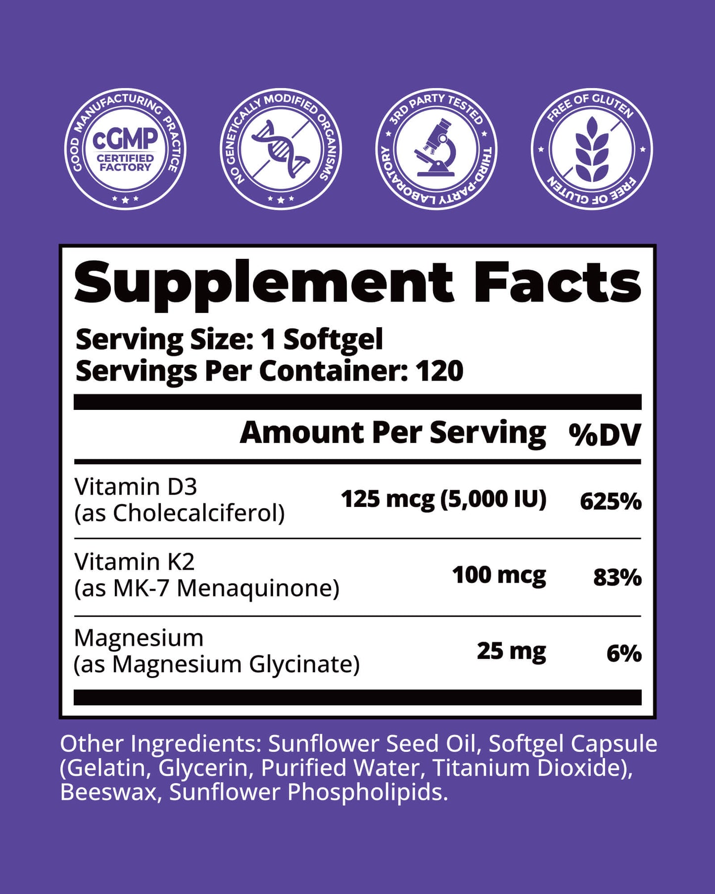 Vitamin D3 K2 5000 IU with Magnesium Glycinate – Bone, Heart & Immune Support