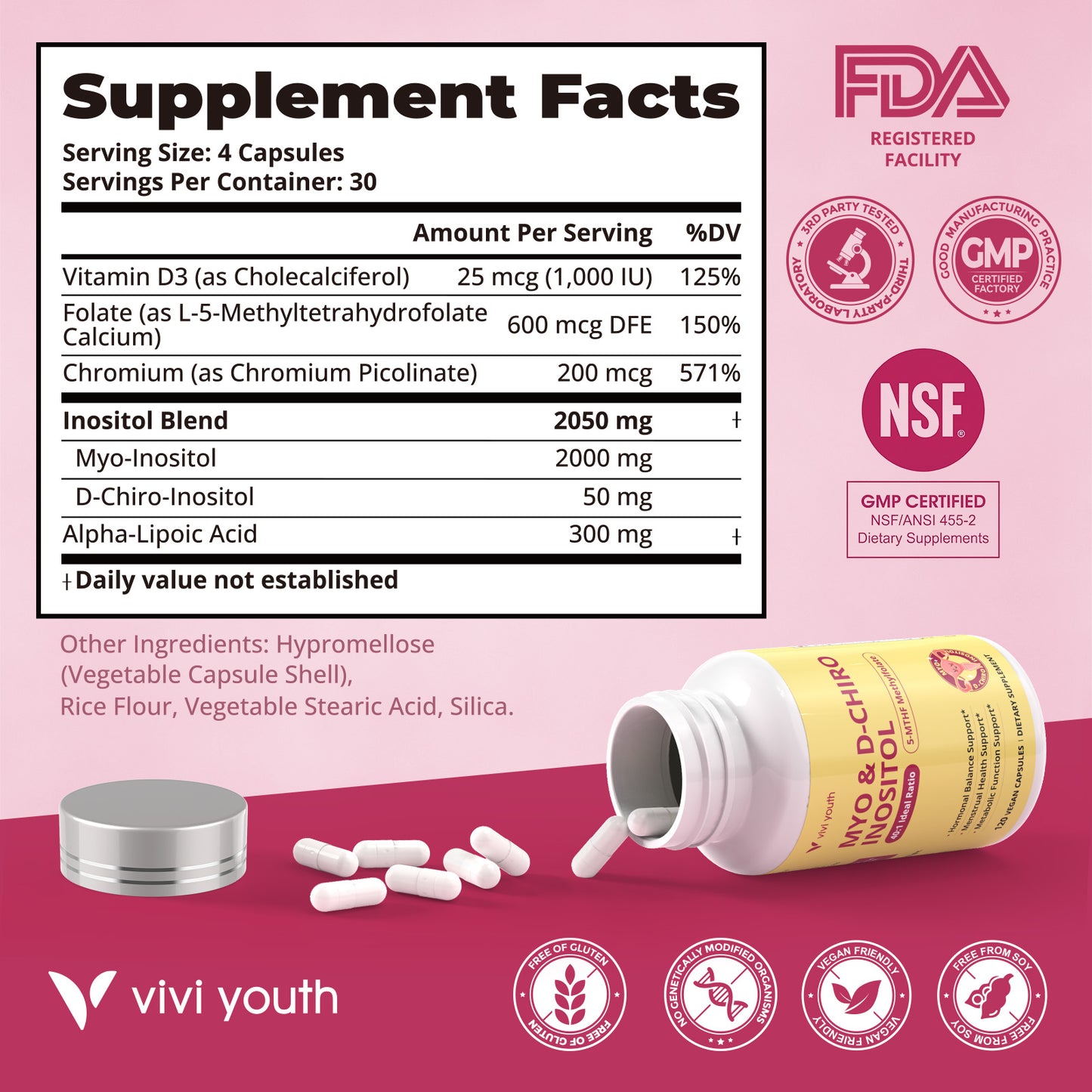 Myo & D-Chiro Inositol 40:1 | Ovarian & Hormone Support | Women | 120 Capsules